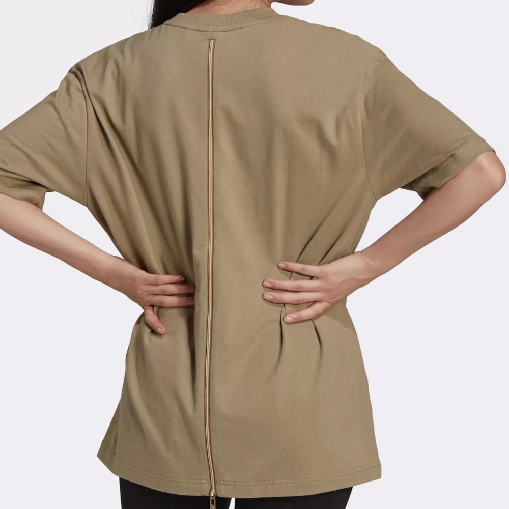 adidas Zip Back Tee Oversized 1X Olive Green Mesh Panel NWT